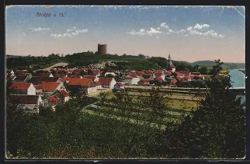 AK Stolpe a. O., Ortsansicht mit Festungsturm