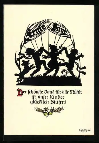 Künstler-AK Georg Plischke: Erntedank, tanzende Kinder, Scherenschnitt