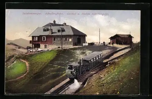 AK Schafbergalpe /Salzkammergut, Schafbergbahnstation und Gasthof