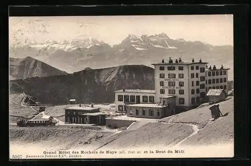 AK Grand Hotel des Rochers de Naye et la Dent du Midi, Bergbahn