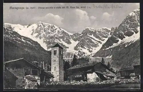 AK Macugnaga, Chiesa vecchia e vista del M. Rosa