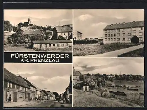 AK Fürstenwerder, Strassenpartie mit Wohnhäusern, Partie am See, Ortsansicht