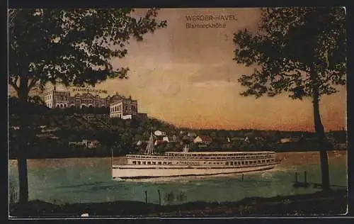 AK Werder /Havel, Hotel-Restaurant Bismarckhöhe mit Haveldampfer