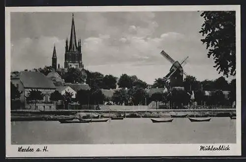 AK Werder a. H., Mühlenblick vom Wasser aus