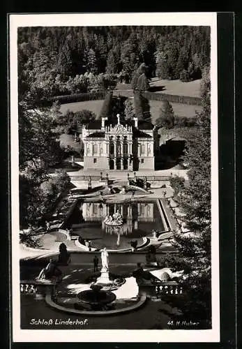 AK Schloss Linderhof, Totalansicht aus der Vogelschau