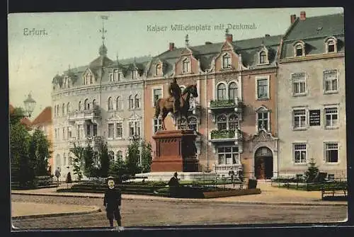 AK Erfurt, Kaiser Wilhelmplatz mit Denkmal