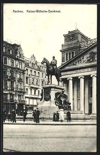 AK Aachen, Strassenpartie mit Cafe Bristol und Kaiser-Wilhelm-Denkmal