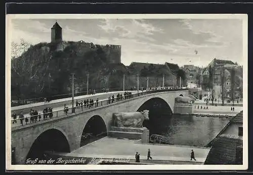 AK Halle a. d. Saale, Gasthaus Bergschenke, Burg Giebichenstein und Brücke