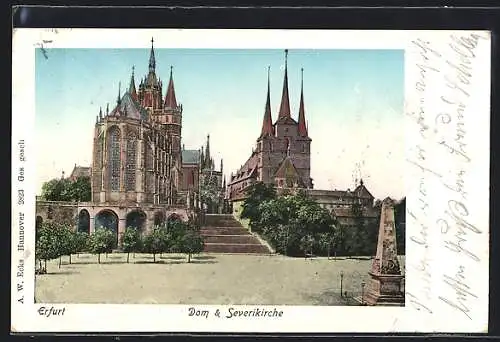 Goldfenster-AK Erfurt, Dom und Severikirche mit leuchtenden Fenstern