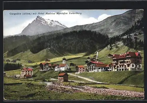 AK Gargellen /Montafon, Teilansicht mit Hotel Madrisa und Kirche