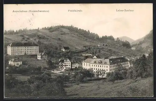 AK Feldkirch, Ortspartie mit Antoniushaus der Kreuzschwestern und Lehrer-Seminar