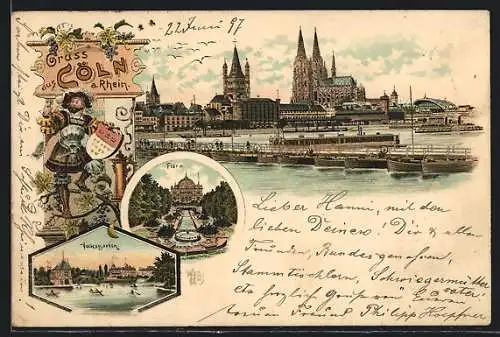 Foto-AK Cöln a. Rhein, Flora, Volksgarten und Blick auf den Dom