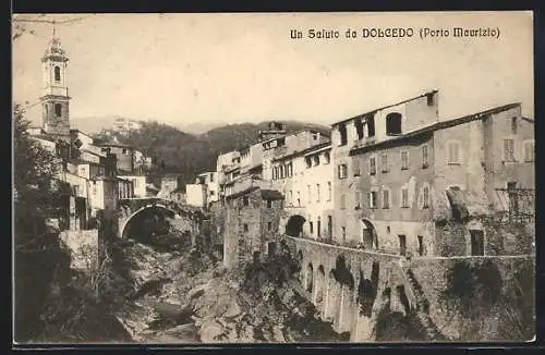 AK Dolcedo, Ortspartie mit Bach und Brücke