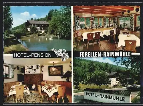 AK Rothenkirchen / Hünfeld, Hotel-Pension Forellen-Rainmühle, mit Speiseräumen