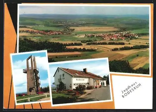 AK Heringen-Kleinensee / Werra, Hotel-Pension Jagdhaus Bodesruh von Fam. Mohr, Aussichtsturm, Gesamtansicht