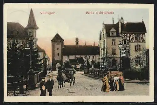 AK Villingen / Schwarzwald, Strassenpartie an der Brücke mit Kutsche