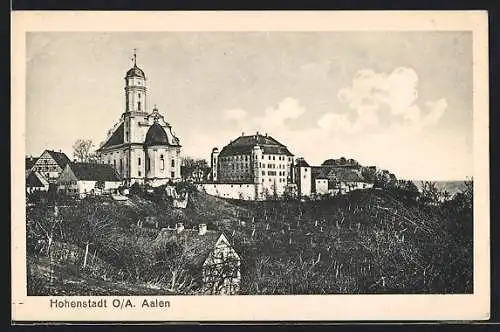 AK Hohenstadt O / Aalen, Ortspartie mit Kirche