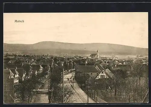 AK Malsch / Schwarzwald, Teilansicht mit Kirche und Strassenpartie