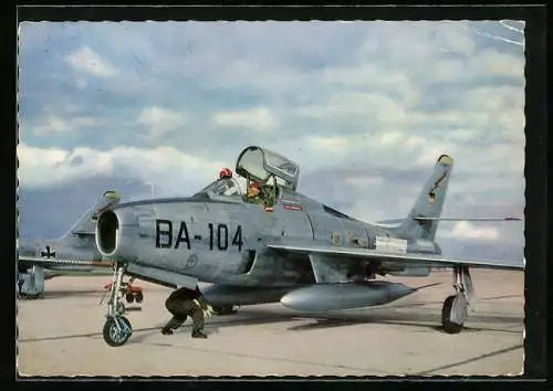 AK Jagdbomber der Bundeswehr F-84 Thunderstreak, vor dem Start