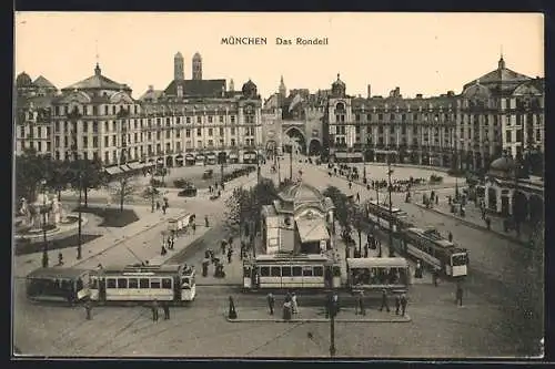 AK München, das Rondell mit Strassenbahnen