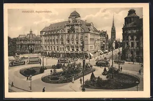 AK Hannover, Strassenbahnen auf dem Aegidientorplatz