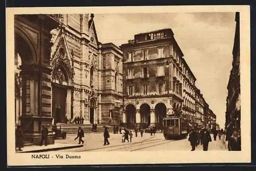 AK Napoli, Via Duomo, Strassenbahn