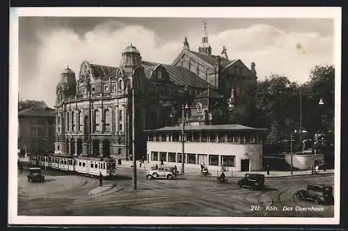 AK Köln, Opernhaus mit Strassenbahn