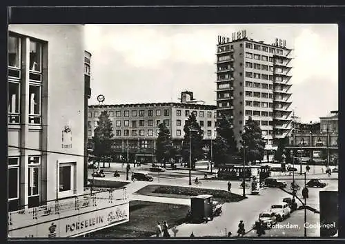 Foto-AK Rotterdam, Coolsingel, Strassenbahn