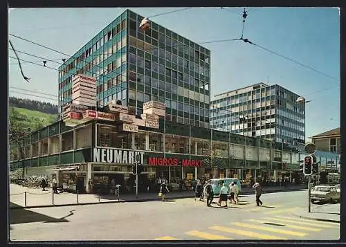 AK St. Gallen, Neumarkt mit Cafe und Geschäften