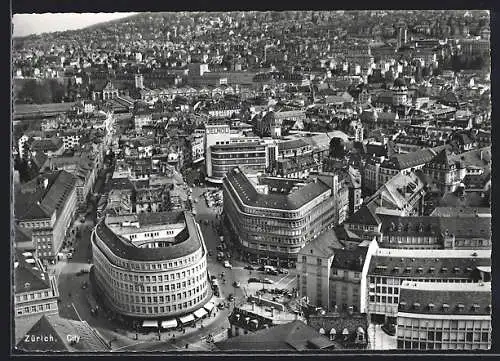 AK Zürich, Ortsansicht aus der Vogelschau