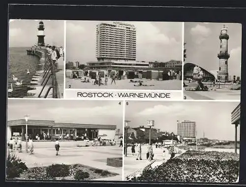 AK Rostock, Interhotel Neptun, Konsum-Gaststätte Teepott und Strandpromenade