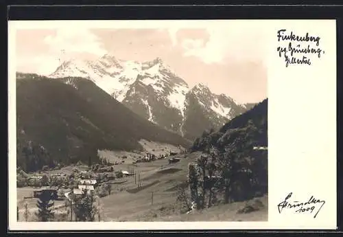 Foto-AK Hans Hruschka Nr. 1009: Finkenberg /Zillertal, Ortsansicht gegen Grünberg