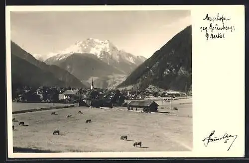 Foto-AK Hans Hruschka Nr. 5: Mayrhofen /Zillertal, Ortsansicht gegen Grünberg