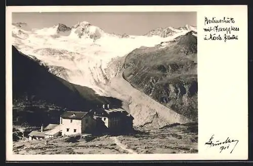 Foto-AK Hans Hruschka Nr. 701: Berlinerhütte mit Vaxeggkees und Mösele