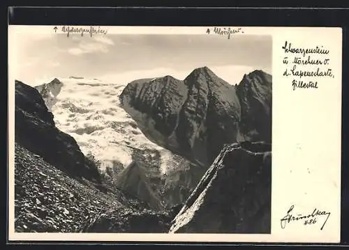 Foto-AK Hans Hruschka Nr. 486: Zillertal, Schwarzenstein und Mörchner von der Lapenscharte