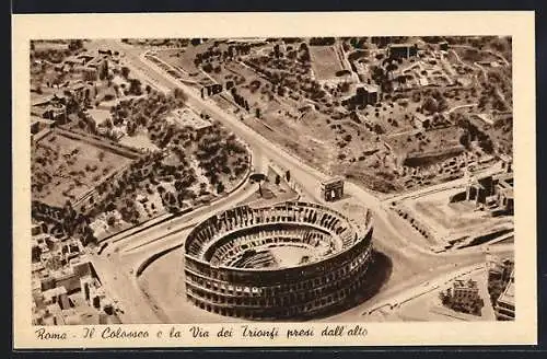 AK Roma, Il Colosseo e la Via dei Trionfi presi dall`alto