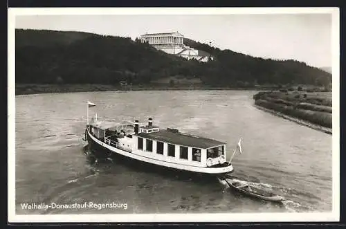 AK Donaustauf-Regensburg, Walhalla mit Dampfer