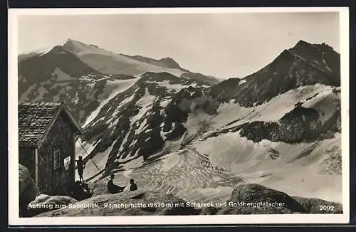 AK Sonnblick, Rojacherhütte mit Schareck und Goldberggletscher