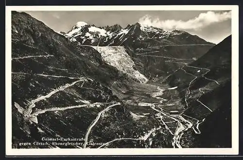 AK Grimsel-Furkastrasse gegen Gletsch, Rhonegletscher und Galenstock