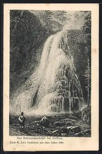 Künstler-AK Golling, der Schwarzbach Wasserfall