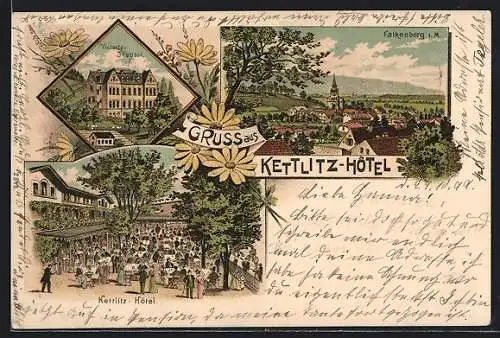 Lithographie Falkenberg i. M., Kettlitz-Hotel, Victoria-Institut