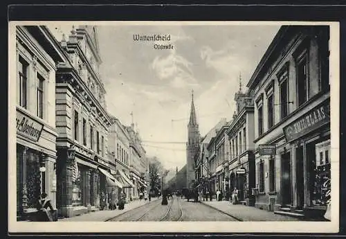 AK Wattenscheid, Oststrasse mit Geschäften und Kirche