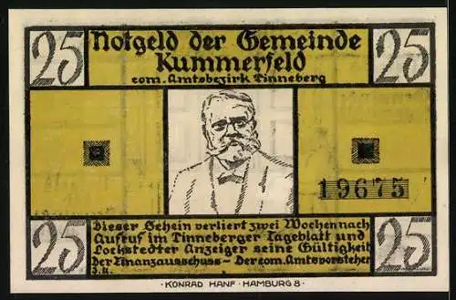 Notgeld Kummerfeld, 25 Pfennig, Schlafender Bäcker