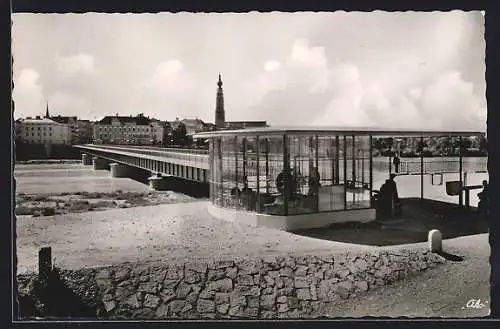 AK Simbach-Braunau, Neue Innbrücke mit Glashaus