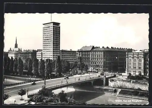 AK Wien, Kai mit Ringturm und Brücke