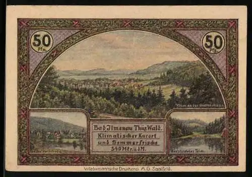 Notgeld Ilmenau 1921, 50 Pfennig, Villen an der Goethestrasse, Wintersportplatz