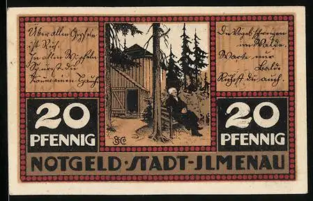 Notgeld Ilmenau 1921, 20 Pfennig, Goethehäuschen im Wald