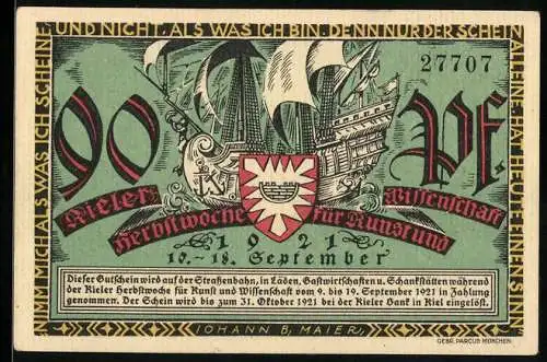 Notgeld Kiel 1921, 90 Pfennig, Herbstwoche für Kunst und Wissenschaft, Kieler Sprotten