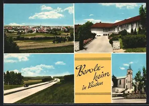 AK Berolzheim, Autobahnabschnitt, Kirche, Ortsansicht