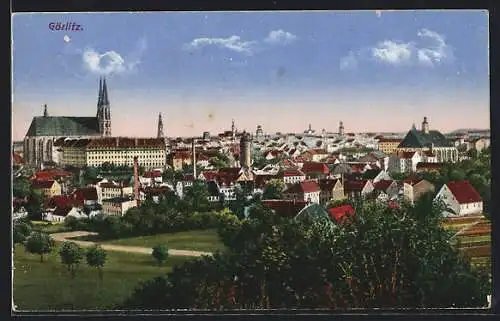 AK Görlitz, Teilansicht mit Kirche